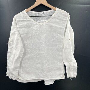 Kaktus 100% Linen white lagenlook blouse artsy top neutral crunchy art teacher M